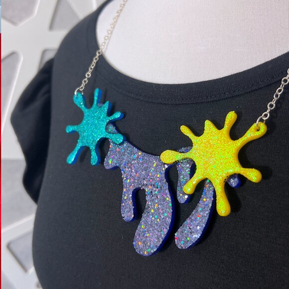 Glitter Color Drip Artistic Statement Necklace - Picture 6 of 6